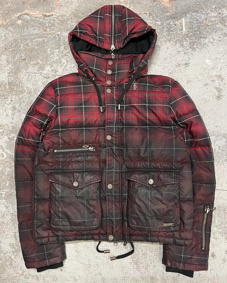 2000s Galliano Checkered Red & Dark Puffer Jacket (M) GPasDZW 0