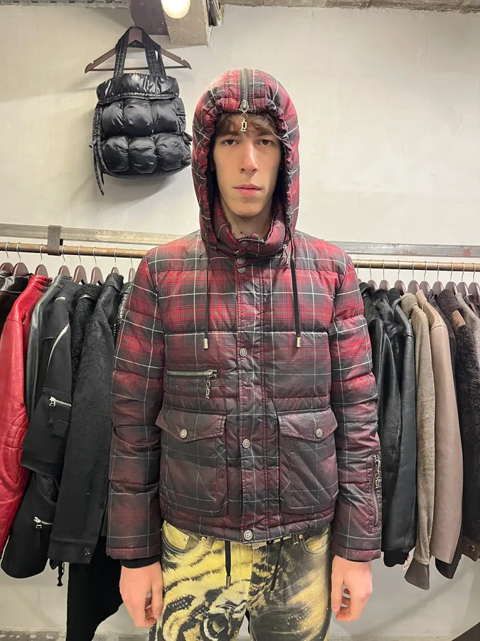 2000s Galliano Checkered Red & Dark Puffer Jacket (M) GPasDZW 2