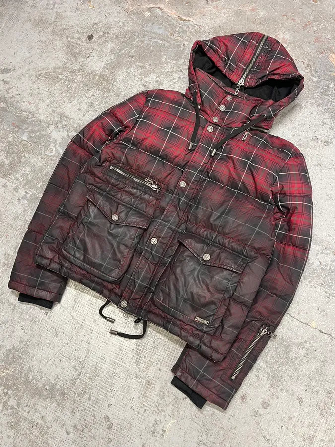 2000s Galliano Checkered Red & Dark Puffer Jacket (M) GPasDZW 4