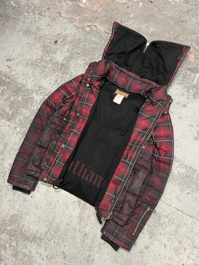 2000s Galliano Checkered Red & Dark Puffer Jacket (M) GPasDZW 5