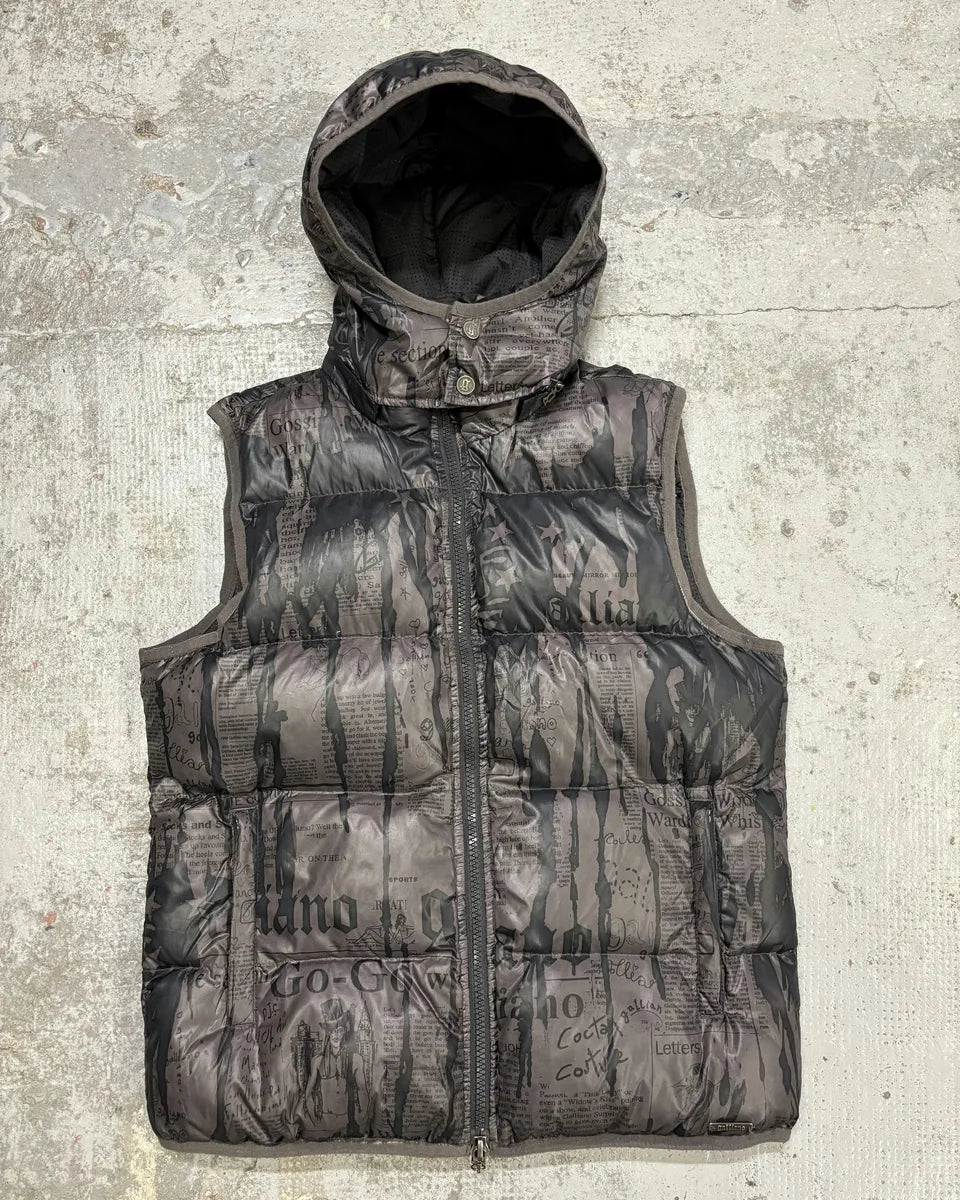 2000s Galliano Dark Brown Magazine Puffer Sleeveless Jacket YyuETUC 0