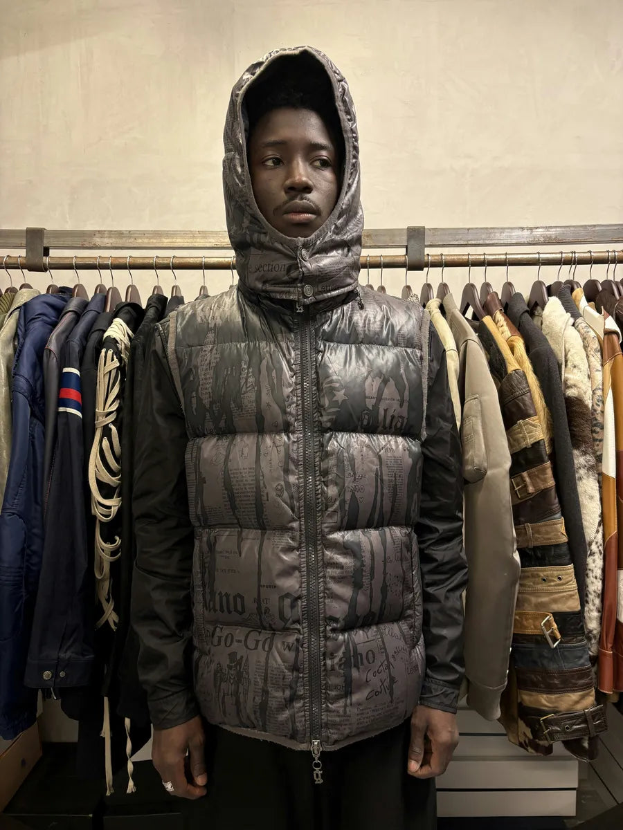 2000s Galliano Dark Brown Magazine Puffer Sleeveless Jacket YyuETUC 1