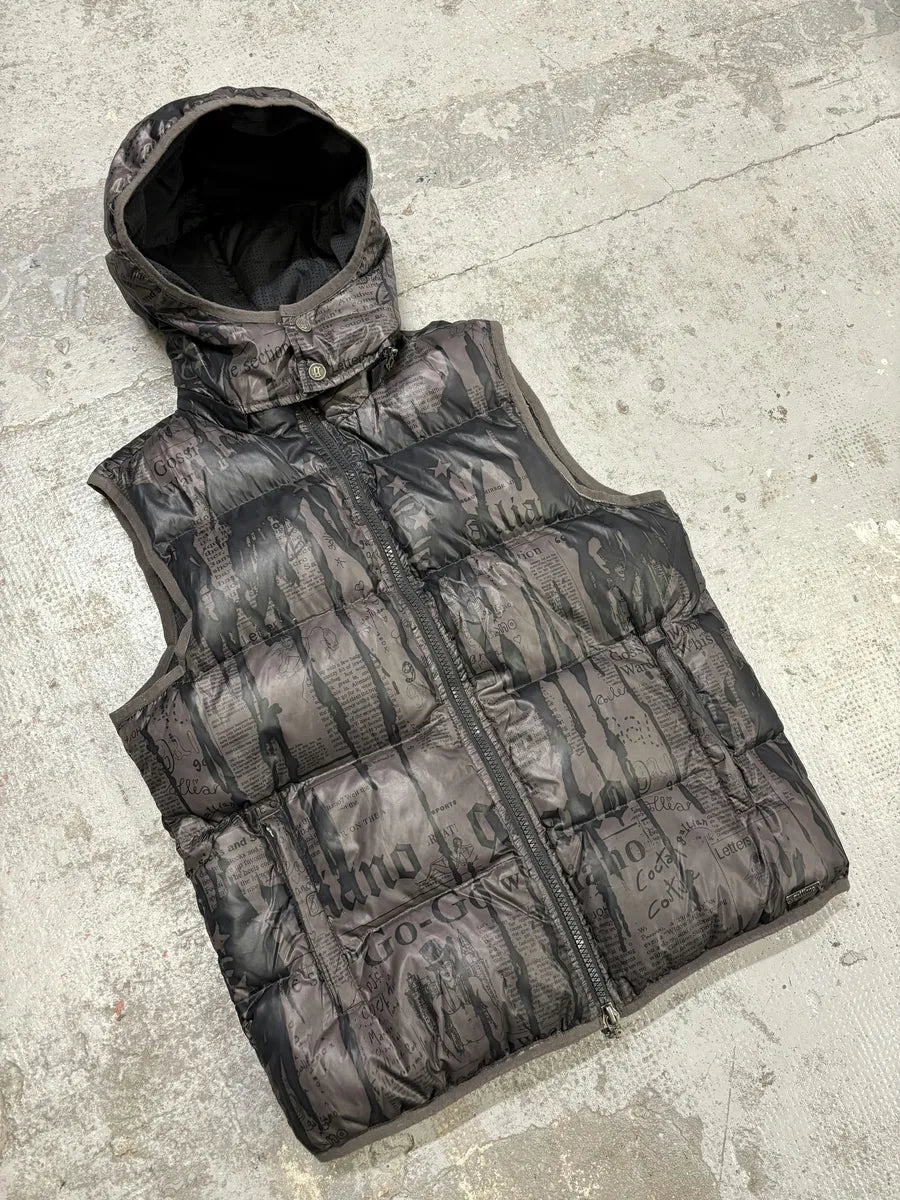 2000s Galliano Dark Brown Magazine Puffer Sleeveless Jacket YyuETUC 4