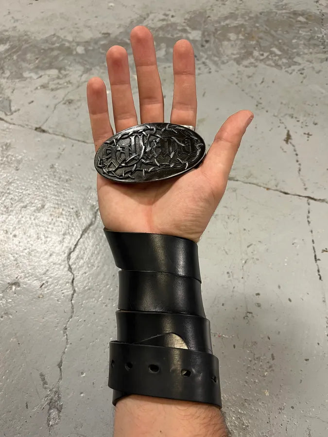 2000s Galliano Wire Buckle Black Leather Belt CjebmMW 0