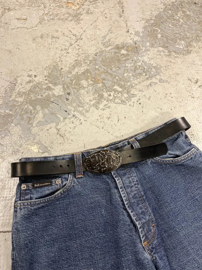 2000s Galliano Wire Buckle Black Leather Belt CjebmMW 1