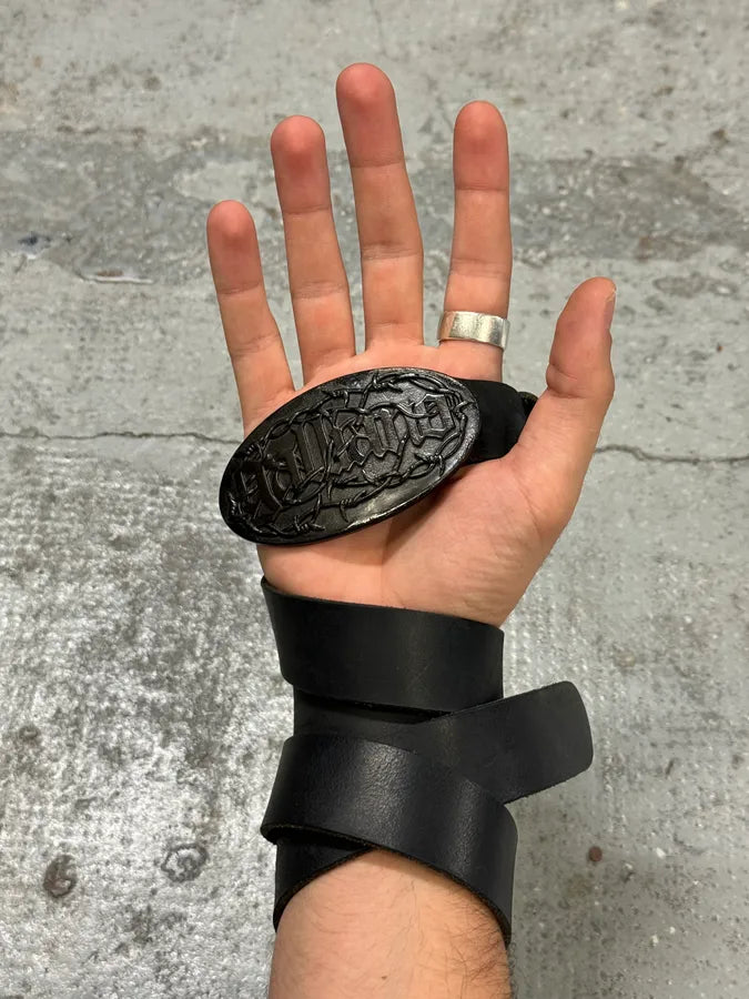 2000s Galliano Wire Buckle Black Leather Belt lABWaGE 0