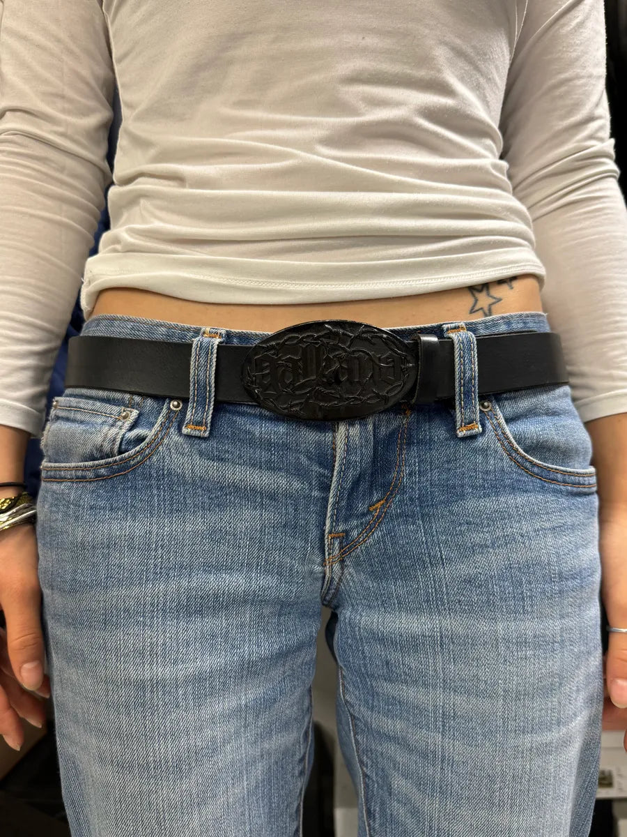 2000s Galliano Wire Buckle Black Leather Belt lABWaGE 1