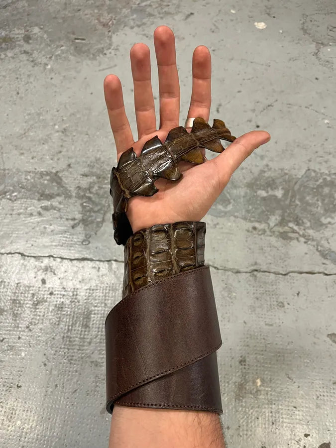 2000s Geniune Crocodile Tale Brown Leather Belt sIAgPXw 0