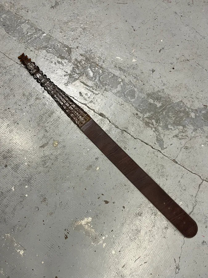 2000s Geniune Crocodile Tale Brown Leather Belt sIAgPXw 1