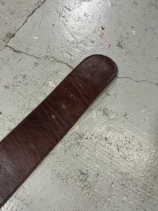 2000s Geniune Crocodile Tale Brown Leather Belt sIAgPXw 3