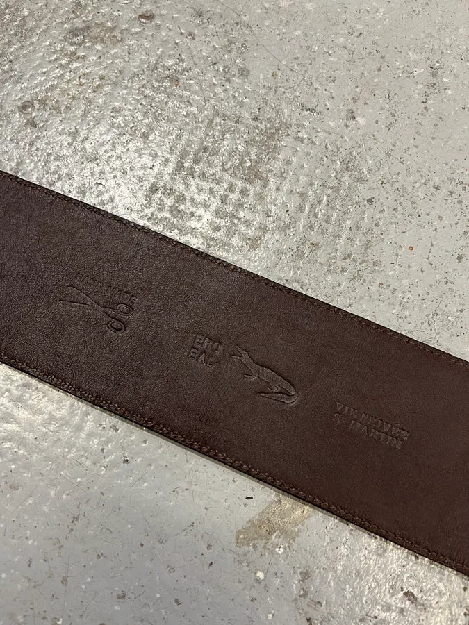 2000s Geniune Crocodile Tale Brown Leather Belt sIAgPXw 4