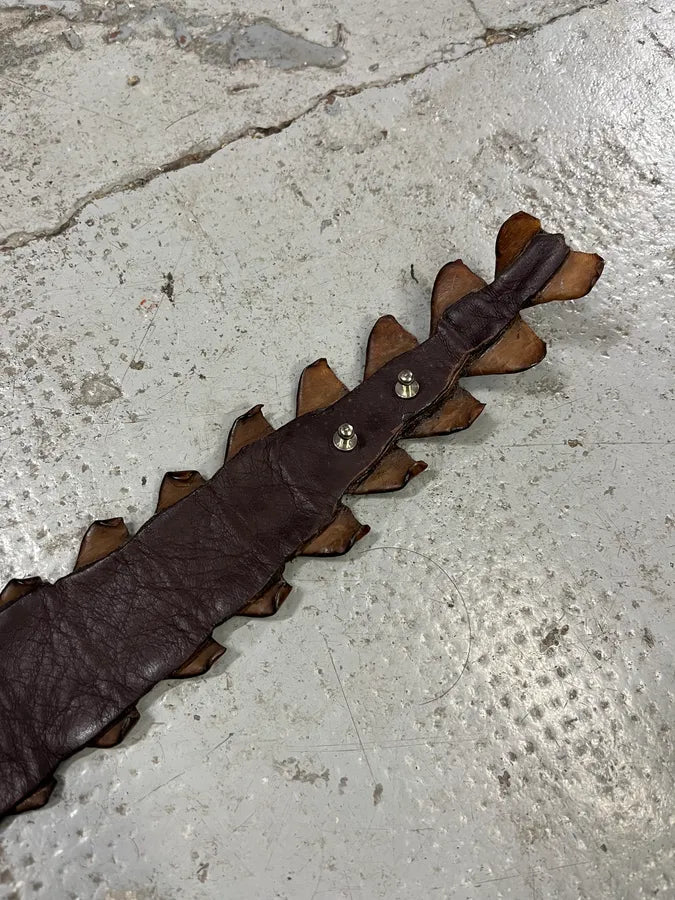 2000s Geniune Crocodile Tale Brown Leather Belt sIAgPXw 5