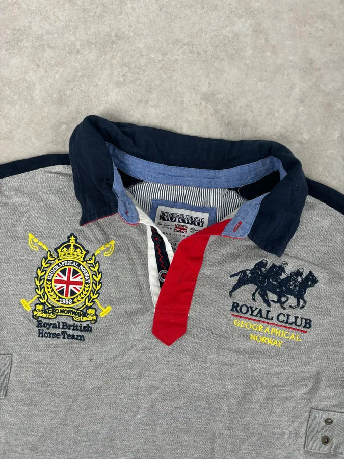 2000s Geographical Norway Grey Embroidered UK Flag Polo FdNuzCf 5