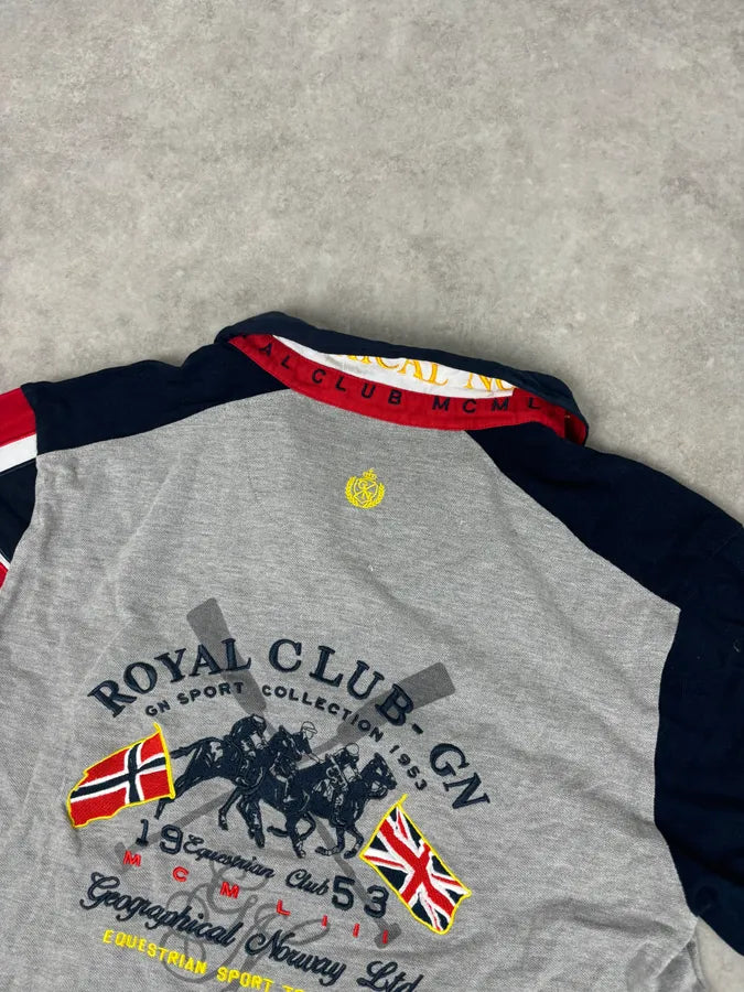 2000s Geographical Norway Grey Embroidered UK Flag Polo FdNuzCf 7