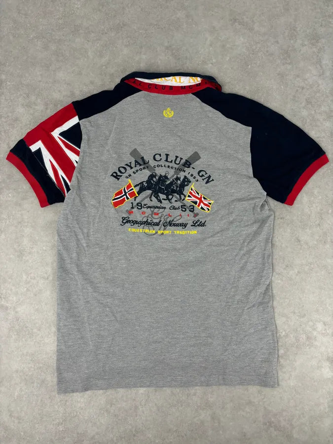 2000s Geographical Norway Grey Embroidered UK Flag Polo FdNuzCf 6