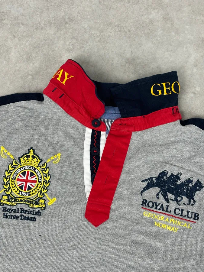 2000s Geographical Norway Grey Embroidered UK Flag Polo FdNuzCf 4