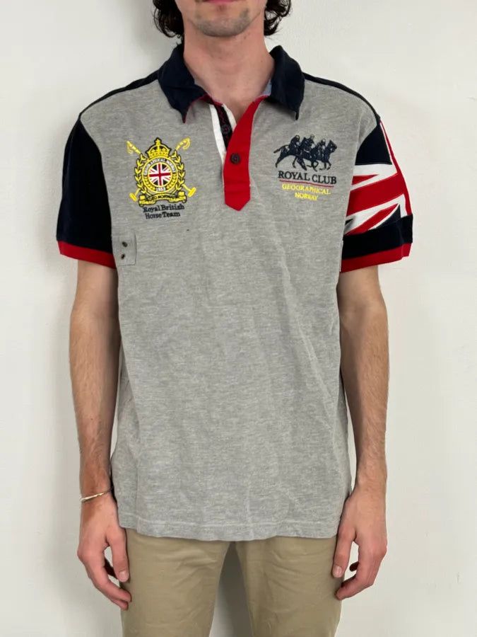 2000s Geographical Norway Grey Embroidered UK Flag Polo FdNuzCf 1