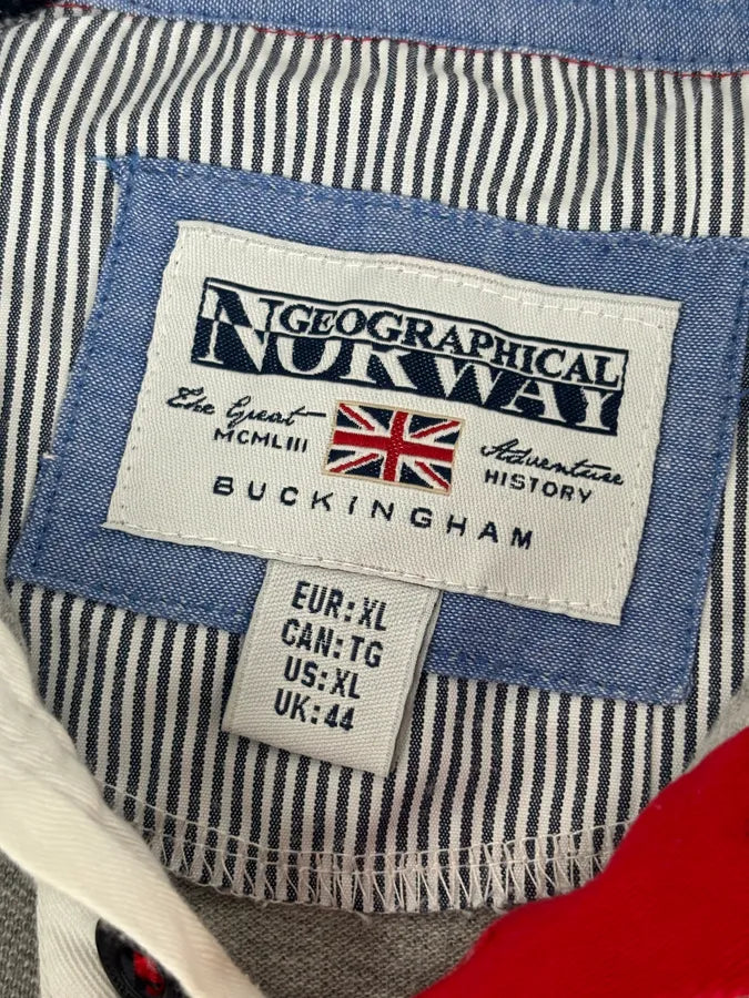 2000s Geographical Norway Grey Embroidered UK Flag Polo FdNuzCf 10