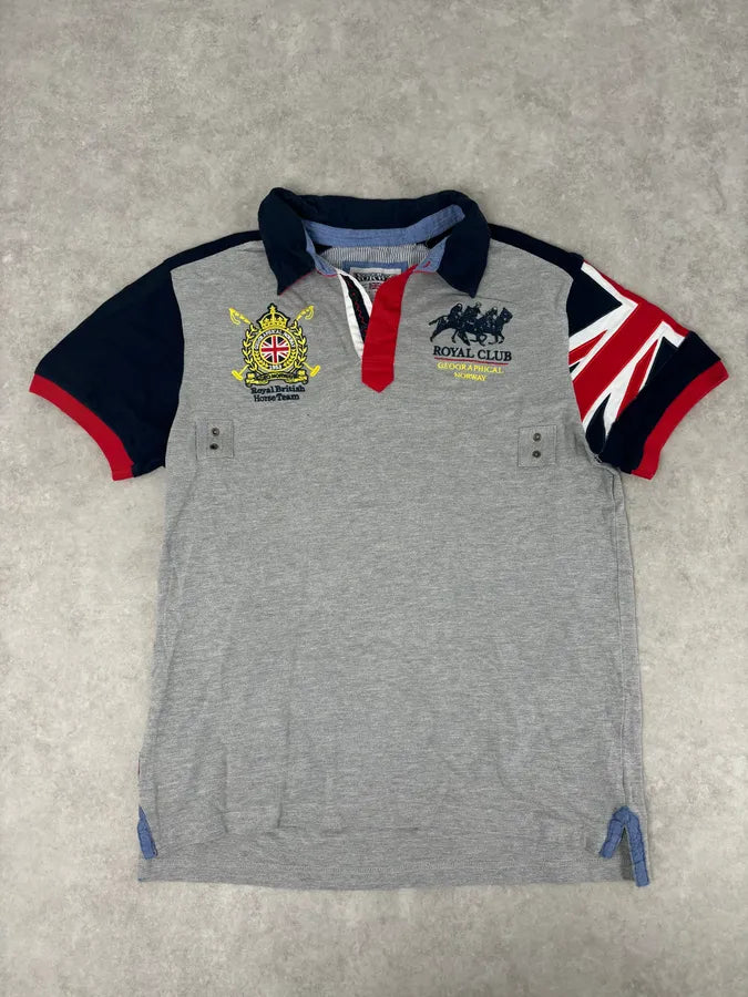2000s Geographical Norway Grey Embroidered UK Flag Polo FdNuzCf 0