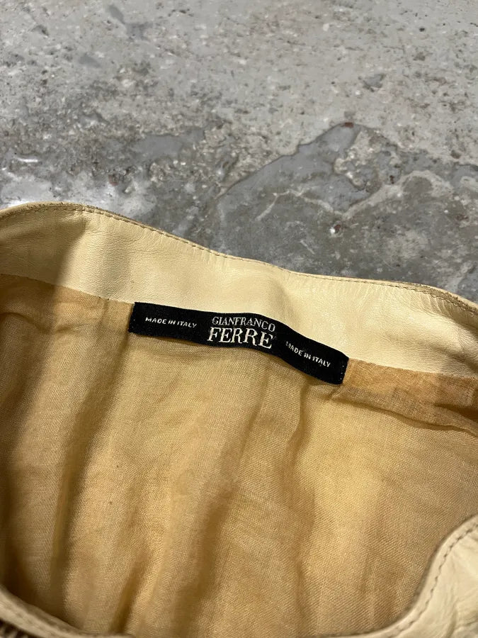 2000s Gianfranco Ferré Beige Biker Leather Jacket with Detachable Arm Zips (M) 16