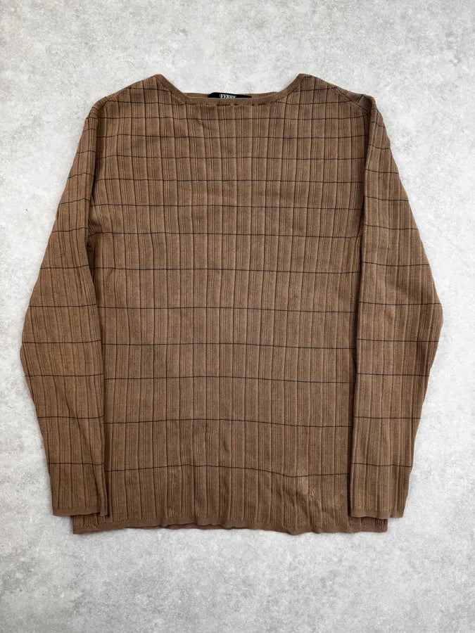 2000s Gianfranco Ferré Beige Brown Stretch Ribbed Sweater RYmUBOL 0