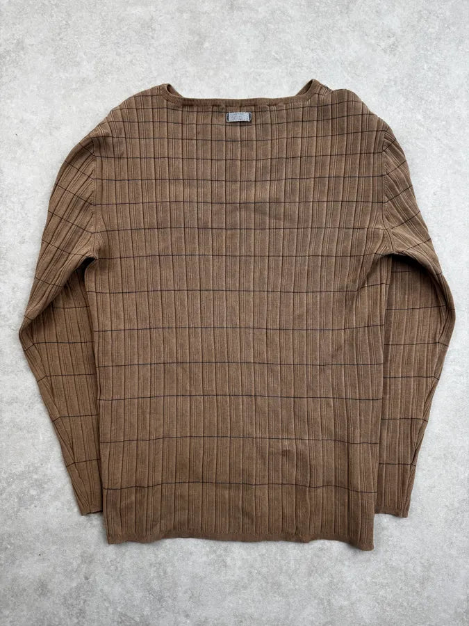 2000s Gianfranco Ferré Beige Brown Stretch Ribbed Sweater RYmUBOL 1
