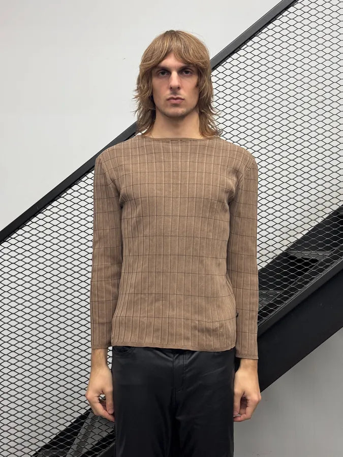 2000s Gianfranco Ferré Beige Brown Stretch Ribbed Sweater RYmUBOL 2