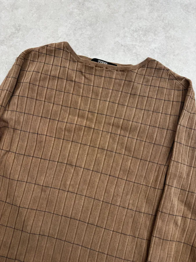 2000s Gianfranco Ferré Beige Brown Stretch Ribbed Sweater RYmUBOL 4