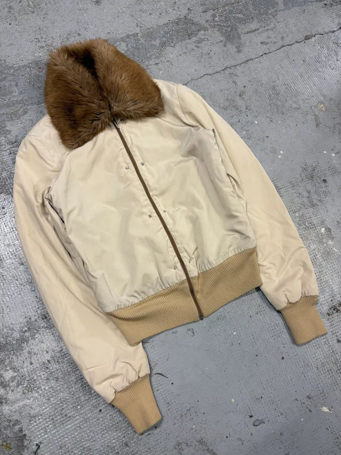 2000s Gianfranco Ferré Beige Fur Lining Bomber Jacket qnbxukN 3