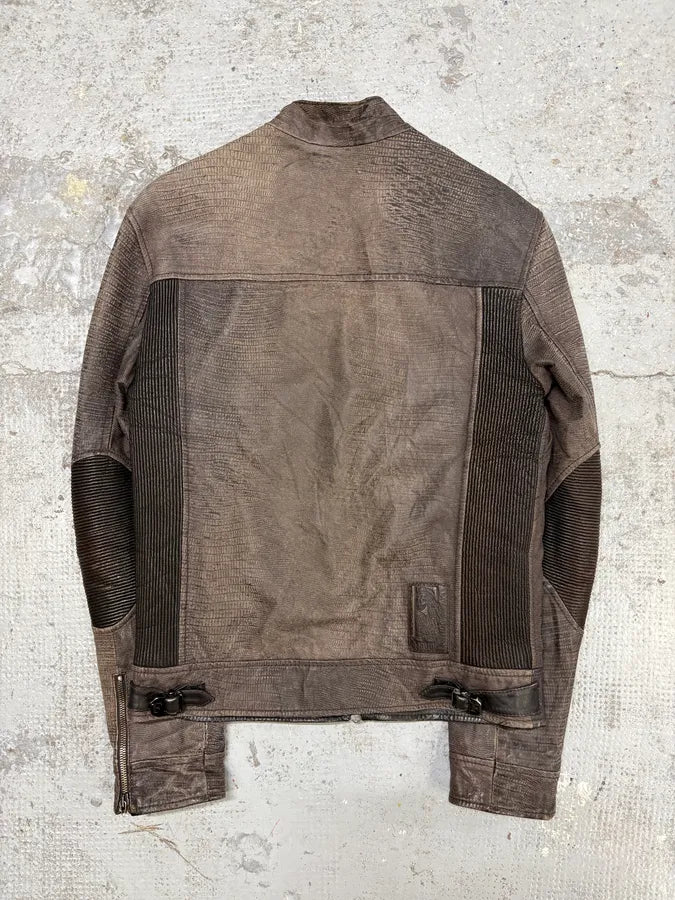 2000s Gianfranco Ferré Biker Textured Brown Leather Jacket mcSalET 4