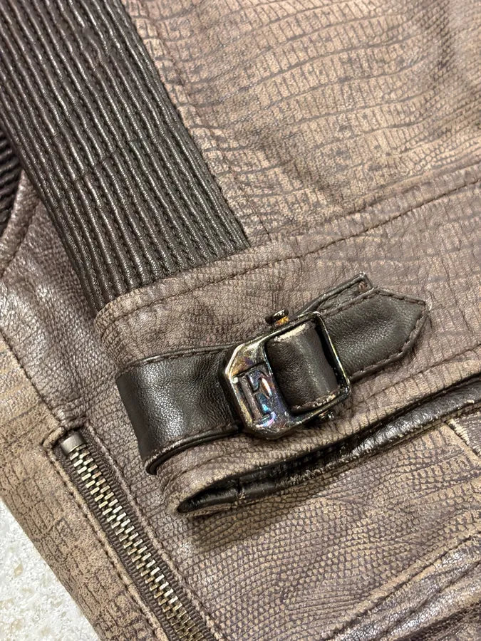 2000s Gianfranco Ferré Biker Textured Brown Leather Jacket mcSalET 6