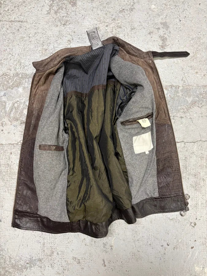 2000s Gianfranco Ferré Biker Textured Brown Leather Jacket mcSalET 8