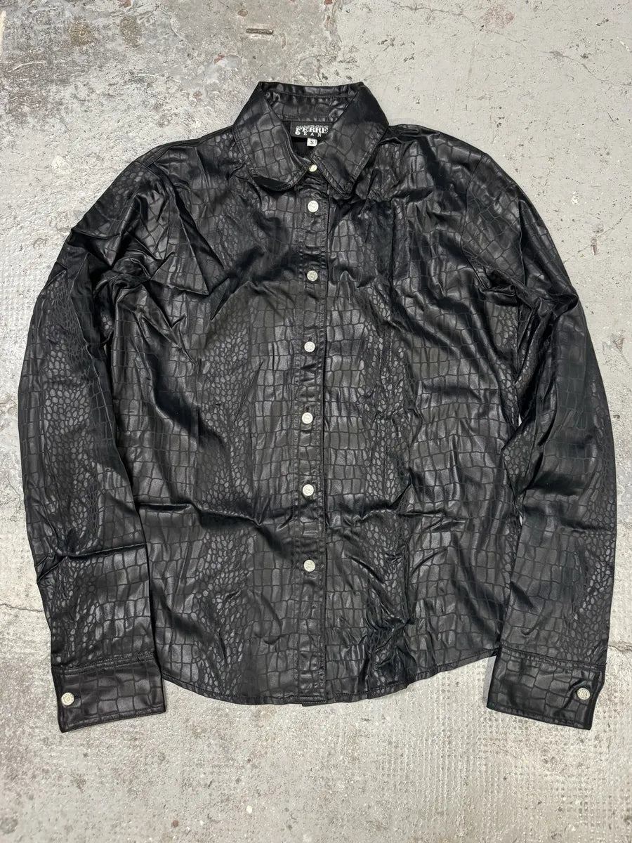 2000s Gianfranco Ferré Black Crocodile Effect Shirt aLgyefR 0