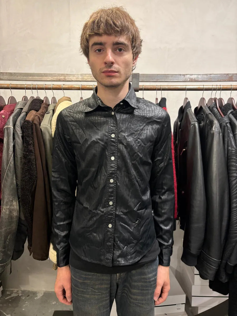 2000s Gianfranco Ferré Black Crocodile Effect Shirt aLgyefR 1