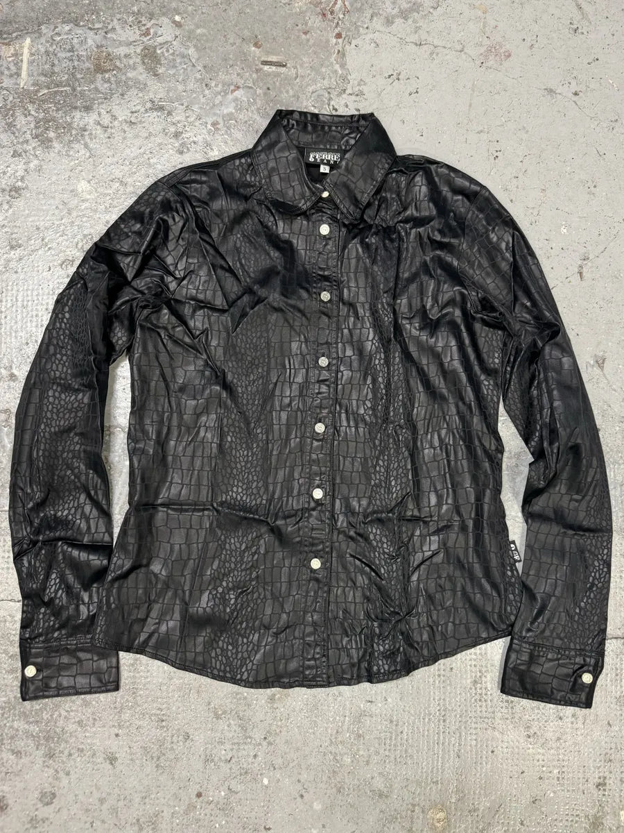 2000s Gianfranco Ferré Black Crocodile Effect Shirt aLgyefR 3