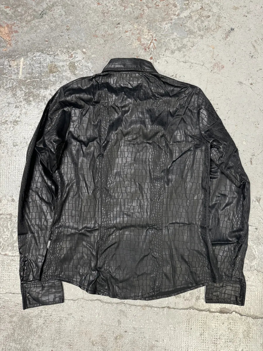 2000s Gianfranco Ferré Black Crocodile Effect Shirt aLgyefR 4