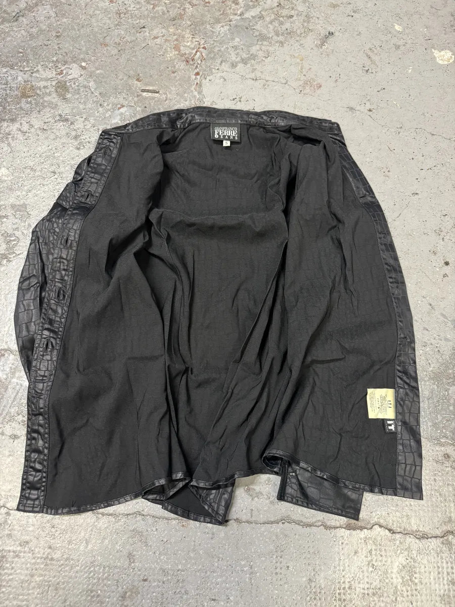 2000s Gianfranco Ferré Black Crocodile Effect Shirt aLgyefR 6