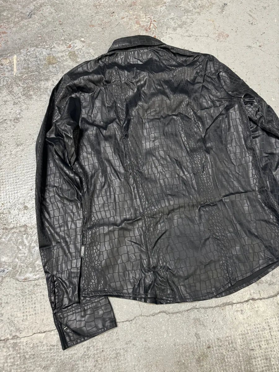 2000s Gianfranco Ferré Black Crocodile Effect Shirt aLgyefR 7
