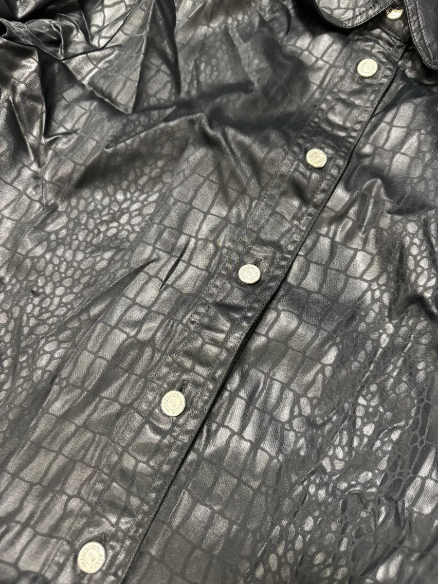 2000s Gianfranco Ferré Black Crocodile Effect Shirt aLgyefR 8
