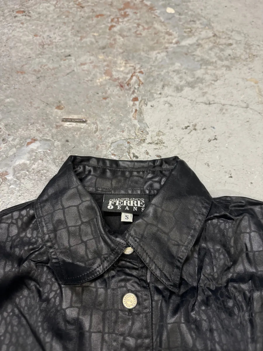 2000s Gianfranco Ferré Black Crocodile Effect Shirt aLgyefR 9