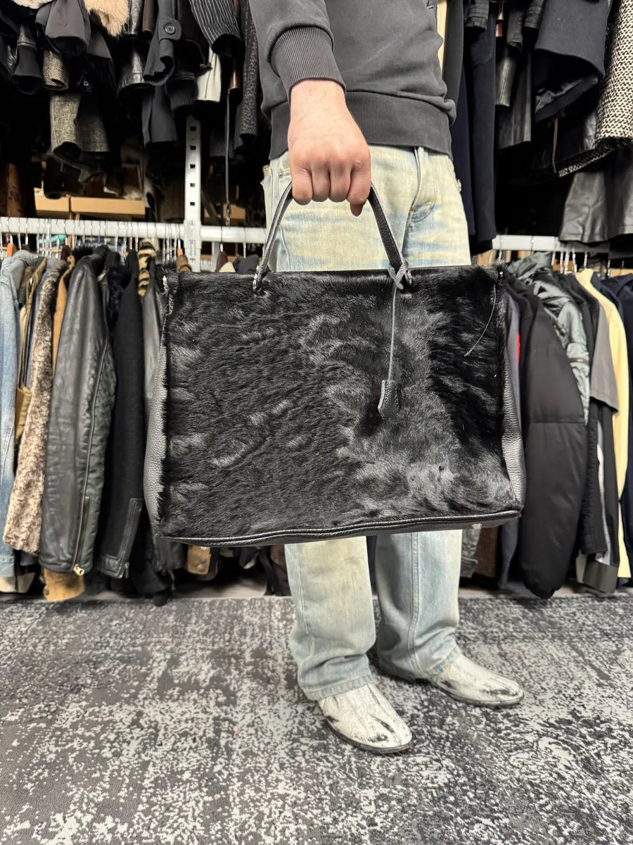 2000s Gianfranco Ferré Black Fur Leather Handle Bag Vawjxvr 0