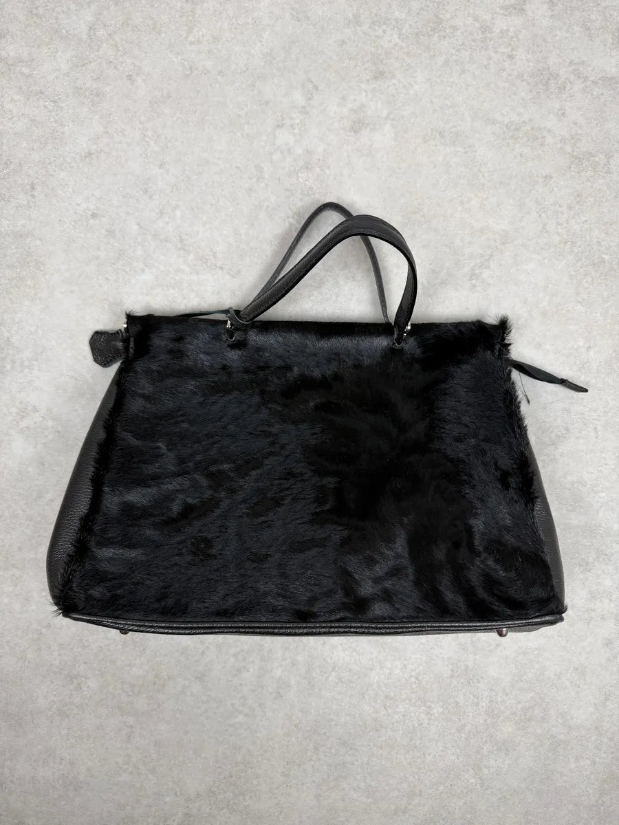 2000s Gianfranco Ferré Black Fur Leather Handle Bag Vawjxvr 1