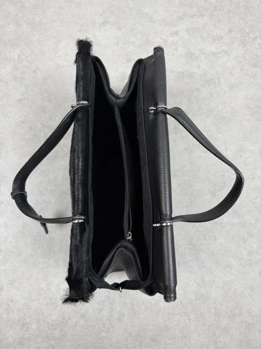 2000s Gianfranco Ferré Black Fur Leather Handle Bag Vawjxvr 6