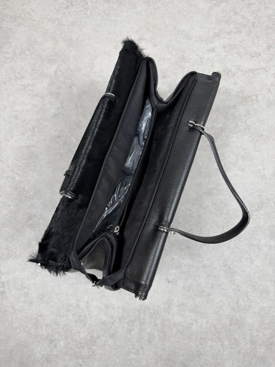 2000s Gianfranco Ferré Black Fur Leather Handle Bag Vawjxvr 7