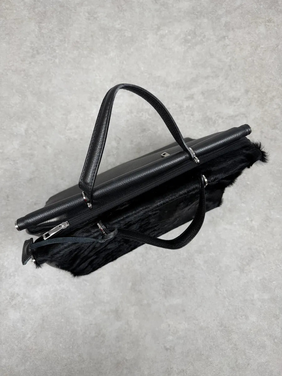 2000s Gianfranco Ferré Black Fur Leather Handle Bag Vawjxvr 9