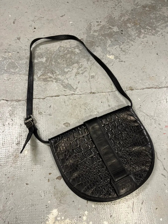 2000s Gianfranco Ferré Black Leather Crocodile Embossed Bag gNJHuhT 1