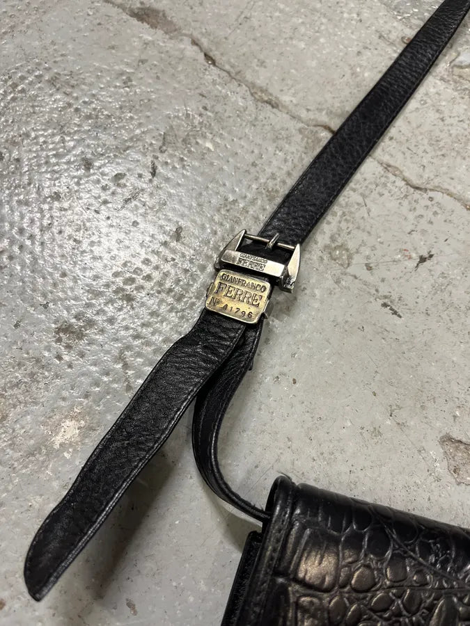 2000s Gianfranco Ferré Black Leather Crocodile Embossed Bag gNJHuhT 2