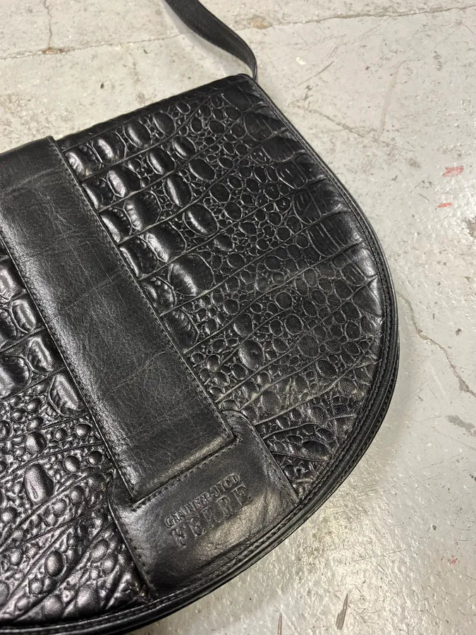2000s Gianfranco Ferré Black Leather Crocodile Embossed Bag gNJHuhT 3