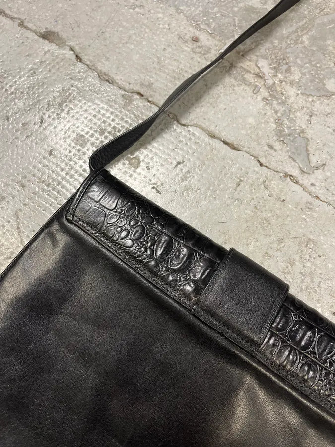 2000s Gianfranco Ferré Black Leather Crocodile Embossed Bag gNJHuhT 5