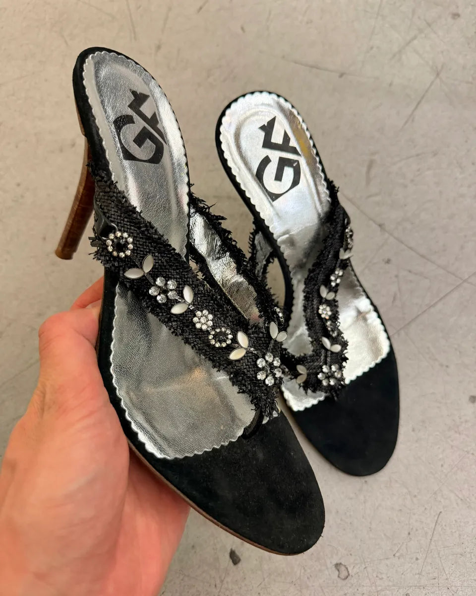 2000s Gianfranco Ferré Black Leather Embellished Heels eVxJrSf 0
